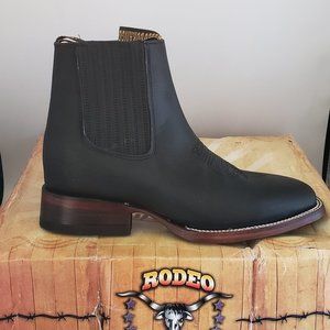 NEW MEN'S BOTIN COWBOY RODEO SLIP ON ANKLE-SQUARE BOOTS ALL LEATHER - #34